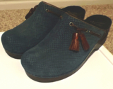 Dansko Women’s Suede Slip-On Clog Mule Flats Snakeskin Tassel Blue Brown 8.5