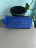 Rōl Blue Gold Wristlet with Tassel Suede Zip Around