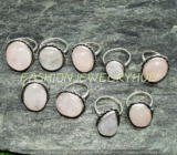 Rose Quartz Gemstone Ethnic Handmade 10pcs Ring Lots For Woman FR-3014