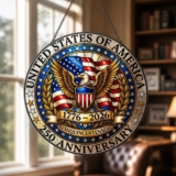 USA 250th Anniversary Suncatcher Eagle Stained Glass Window Hanging Decor