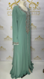 Kaftan Abaya Embellished Silver Rhinestone Light Green Women’s Long Maxi Dress