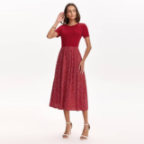 Women Short Sleeve Contrast Midi Dress – A New Day Red Polka
