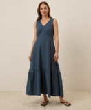 Pact Women’s Coastal Double Gauze Beach To Brunch Maxi Dress Large French Navy