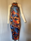 SHEIN BAE Womens Marble Print Cutout Open Back Mock Neck Bodycon Midi Dress NWT