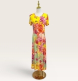 Johnny Was The Janie Favorite Cap Sleeve Midi Dress Charlie Floral Yellow Small