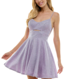 City Studios Juniors’ Metallic-Threaded Embroidered-Mesh Dress MSRP $79