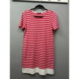 Tommy Hilfiger Dress Women Medium Pink/red White Stripe Eyelet Lace T-Shirt Mini