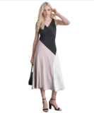 DKNY Women Midi Slip Satin Dress Fit&Flare Color block Black/Cloud Size 6 NWT