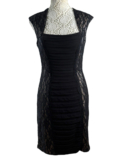 Jax Cocktail Dress Women’s UK Size 8 Ruched Panel & Lace Overlay Bodycon Lined