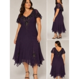 J Kara vintage y2k witchy Embellished Deep Purple Evening Dress handkerchief hem