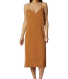 Avec Les Filles Bronze Zip Slip Dress Womens Size S Satin Midi Brown Formal