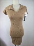 NWT! POOF NEW YORK Size S/M Women’s Tan Ribbed Collared Bodycon Dress