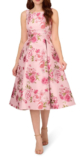 Adrianna Papell Blush Floral Jacquard Fit and Flare Dress Size 8 V-Neck