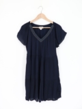 VELVET By Graham & Spencer V-Neck Embroidered Tiered Mini Dress Navy S $189 A8