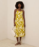 Pact Women’s Fit & Flare Midi Dress Medium Short Tropical Palms Chartreuse