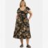 Women’s Spring Elegant Bow Tie Puff Sleeve A-Line Swing Midi Dress Party Dress