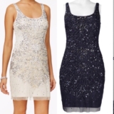 Adrianna Papell Scoop Neck Sequin Beaded Overlay Sheath Formal Cocktail Dress