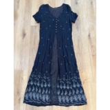 Floral Embroidered Sheer Duster Maxi Dress Womens M Black Boho Button Whimsigoth