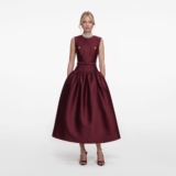 Self portrait BURGUNDY TAFFETA MIDI DRESS $735 NWT US 4 UK 8