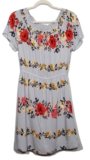 Old Navy Womens Mini Dress SMALL Gray Floral Smoked Waist Lined Boho Botanical .