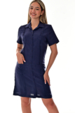 Ladies NAVY 100% Soft Linen Traditional (4) Pocket Guayabera Dress – LLGD3010
