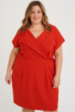 Eloquii Womens Dress 28 Red Sheath Short Sleeve Foldaway Collar Career Cocktail