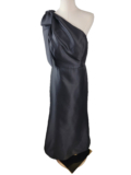 Alfred Sung Black One Shoulder Satin Formal Gown w/ Bow Mermaid Dress Sateen 16R