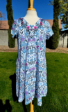 Go Softly Patio Dress Sz M Soft Knit Zip Front Tile Print Beaded Embroidered NWT