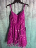 City Studios Party Pink Juniors 3/4 Dark Orchid Purple Sequined Grid Mini Dress