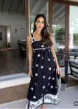 ZARA NEW SS24 WOMAN STRAPPY PRINTED MIDI DRESS BOW AT BACK BLACK 1165/092
