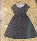 V Neck Button Down Skater Dress with Pockets Short Sleeve Black pocka dots XL