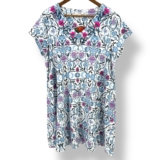 Go Softly Embroidered Jersey Knit Floral Tile Print Lounge Dress Sz S Full Zip