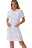 Ladies White 100% Soft Linen Traditional (4) Pocket Guayabera Dress – LLGD3010
