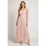 Adrianna Papell Gown Maxi Dress Womens 4 Pink Layered Evening Wedding Bridesmaid
