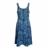 Bali Batiks Blue Leaf Print Knee Length Dress Size XS Beaded Tropical Hawaiian