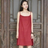 Retro Womens Summer Cotton Linen Slip Strappy Sleeveless Petticoat Midi Dress