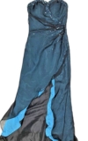 Riva Womens 2 Blue Black Strapless Gown Dress Formal Waterfall Iridescent Sheer