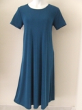 Travel Knit Dress, long A-Line, S/S, Stretchy NO-IRON poly/span.  Teal