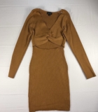 Jay Vertz XL Brown Ribbed Knit Twist Front V-Neck Long Sleeve Bodycon Dress