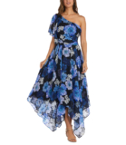 Nightway Women’s Petite Hi-Low One Shoulder Floral Print Dress