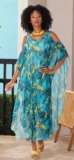 2X PLUS Ashro Teal Yellow Spring Summer Vacation Party Adesida Overlay Dress