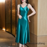 Lady Satin Long Slip Dress Strappy A-Line Camisole Petticoat Summer Beach Prom