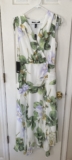 WHBM 8 Women’s Sleeveless Ruched Waist Midi Dress Forever Floral Hem Ecru