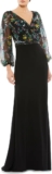 New Mac Duggal Embroidered Mesh Long Sleeve Column Gown Black Multi Sz 18 $498