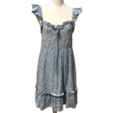 Light Blue Floral Ruffle Tiered Mini Sundress Women’s L Smocked Coquette Prairie
