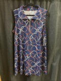 Lulu B XL Collar Zip Dress Chain Design Blue Red UPF50