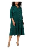 Nina Leonard Tiered Button Front Dress Emerald