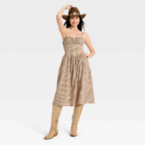 NWT Women’s Corset Midi Dress – A New Day Brown Gingham L Eyelet trim Prairie