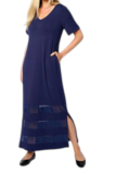 Colleen Lopez Women’s EveryWear Mesh Insert Maxi Dress Navy