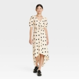 NEW! Vintage-Style Crepe Short Sleeve Midi Dress, Beige Polka Dot – A New Day